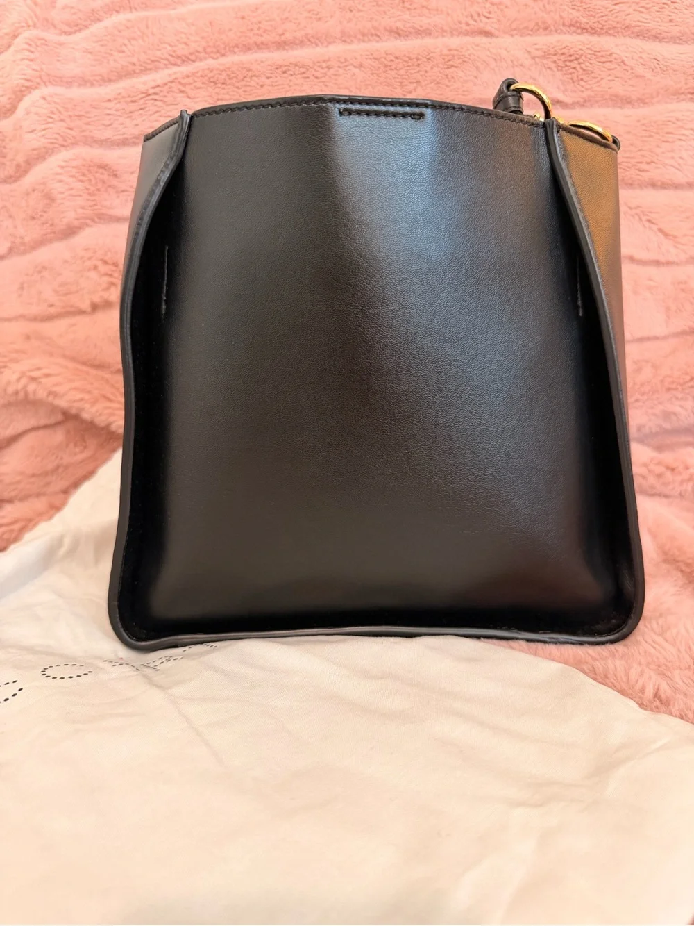 Stella McCartney Black Vegan Leather with Beige Logo Strap Crossbody Bag